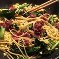 ame-ikuru's cooksnap of when they made カブの葉とベーコンの超シンプルパスタ.