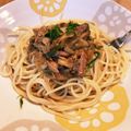 hakobetet's cooksnap of when they made わさびがきいたオイルサーディンスパゲティ.