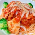 ☆３匹の子ぶた☆'s cooksnap of when they made 千切チキン・オニオン＆トマトソースパスタ.