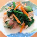☆３匹の子ぶた☆'s cooksnap of when they made 甘辛たれで♪ほうれん草と豚肉のごま和え.