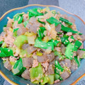 ☆３匹の子ぶた☆'s cooksnap of when they made ねぎ焼き風？京ネギひき肉こんにゃく炒め.