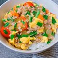 ☆３匹の子ぶた☆'s cooksnap of when they made 豚ひき肉×ニラ×卵=甘辛ミート丼っ!!.
