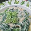 虹色♪︎ちゅーりっぷ's cooksnap of when they made 鮭フレークとほうれん草のクリームパスタ.