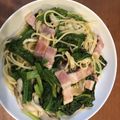 ジンベイ5's cooksnap of when they made 舞茸ベーコンほうれん草の醤油パスタ.