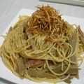 つかママ's cooksnap of when they made 隠しクリーム＊牛蒡とベーコンの醤油パスタ.