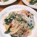 ricosweets's cooksnap of when they made シャケとほうれん草のクリームパスタ.