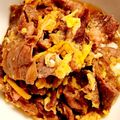 食いしん坊あー's cooksnap of when they made １００ｇでOK♪フライパンで牛肉の卵とじ.