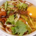 あきつま（杏花☆）'s cooksnap of when they made やきとり缶詰で✿温玉かしわうどん.