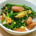 say26's cooksnap of when they made 小松菜とウインナーのピリ辛卵炒め　.