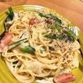 ◎まるママ◎'s cooksnap of when they made トロロ長芋カルボナーラ風パスタ.