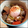 ともみろ's cooksnap of when they made とろ～り温泉卵でモツ煮込み丼.