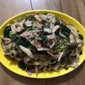 nuy's cooksnap of when they made 和風きのことほうれん草とベーコンのパスタ.