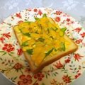 龍青空ママ's cooksnap of when they made エンドウと卵とチーズの春色トースト♬.