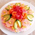 おにんぎょうさん's cooksnap of when they made ひなまつりやお祝いに♡お花のお寿司ケーキ.