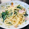 堕落人's cooksnap of when they made ほうれん草とベーコンのクリームパスタ.