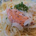 クックTYMDGM☆'s cooksnap of when they made 牛乳消費！鮭のスープパスタ.
