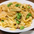 らいとみーる's cooksnap of when they made 枝豆とソーセージのクリームフェットチーネ.