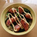 ラリー＆サラ's cooksnap of when they made ランチに♪ウインナーとほうれん草の簡単丼.