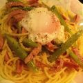 莉那❤︎'s cooksnap of when they made ☆アスパラとベーコンの温泉卵スパゲティ♪.