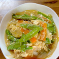 kitty・yumi's cooksnap of when they made 新玉ねぎとさやえんどうの卵とじ.