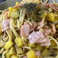 ももの父's cooksnap of when they made さつまいもベーコンのバター醤油スパゲティ.