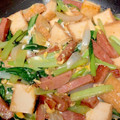 はなぽりん's cooksnap of when they made めんつゆで！豚肉と小松菜と厚揚げの卵炒め.