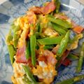 yonkosan's cooksnap of when they made モロッコいんげんとベーコンの卵炒め.