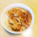 take♪aki♪'s cooksnap of when they made 簡単 親子ランチ☆豚ひき肉の玉子とじ丼.