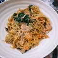 れん◈'s cooksnap of when they made 和風出汁が決め手！鮭のクリームパスタ.