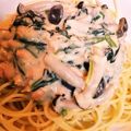 ぺたんこクマ's cooksnap of when they made 鮭とほうれん草の味噌クリームパスタ.
