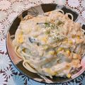 ぐるーみぃさん's cooksnap of when they made 焼き鮭リメイク→濃厚クリームパスタ.