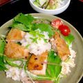 ルぴあ's cooksnap of when they made 塩唐揚げと香味野菜のサラダ丼　梅山葵ダレ.