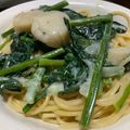 うめまみ's cooksnap of when they made ほうれん草とベビーほたてのクリームパスタ.
