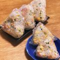 ☆｡あこたん☆。's cooksnap of when they made 炒り卵とベーコンのごちそうおにぎり.