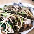 MofeMofee's cooksnap of when they made 甘辛鶏とごぼう、三つ葉のスパゲティ.