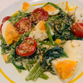 クックT9YZZ7☆'s cooksnap of when they made 簡単 ほうれん草と味玉のごまマヨ合え.