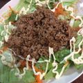 クックZPOUJT☆'s cooksnap of when they made 甘辛挽肉のサラダうどん☆.