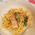cook⭐MAYU⭐'s cooksnap of when they made アスパラベーコンのめんつゆクリームパスタ.