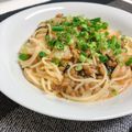 noriko912's cooksnap of when they made 一人暮らしの簡単キムチ納豆パスタ.