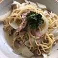 おぅちゃんのご飯's cooksnap of when they made きのことベーコンの生クリームパスタ.