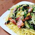 kay★☆★☆'s cooksnap of when they made 簡単♪ ナスとベーコンのオイルパスタ.