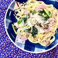 ふたごゆき's cooksnap of when they made ベーコンとほうれん草の豆乳クリームパスタ.