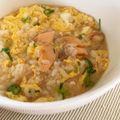 ３５９'s cooksnap of when they made 余った焼鮭で…『鮭雑炊 卵入り』.
