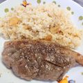どら1981's cooksnap of when they made ラムももステーキ ガーリック焼き飯添え.