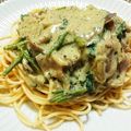 monjimari's cooksnap of when they made 豆乳で作るベーコンのバジルクリームパスタ.