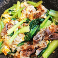 クックUZBA6P☆'s cooksnap of when they made 小松菜と細切れ肉の卵炒め♡簡単.