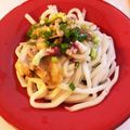 xoxoxuka's cooksnap of when they made 豚バラ薄切りのおいし〜うどん.