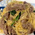 クックV4WJS0☆'s cooksnap of when they made 牛肉ほうれん草しめじパスタ.