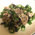 みりん調味料's cooksnap of when they made 茄子とオクラと豚の味ぽん炒め.