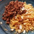 Chaumerian's cooksnap of when they made 簡単エバラ坦々ごま鍋の素で汁なし坦々麺.
